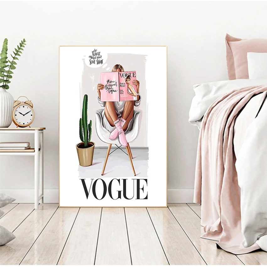 

Скандинавский декор, Настенная картина для спальни, Картина на холсте Vogue Girl, винтажная мода, искусство в скандинавском стиле