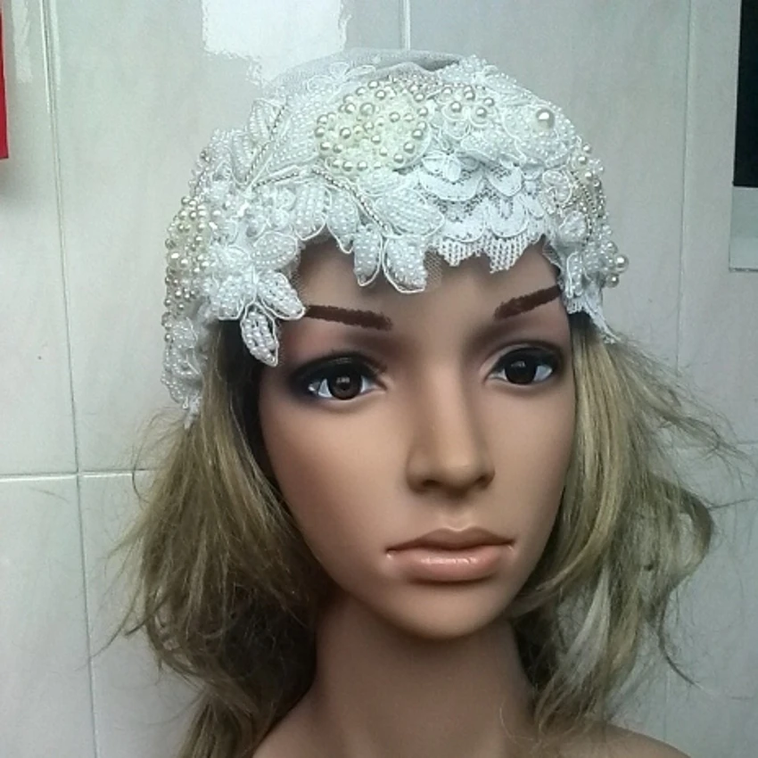 Dots Tulle Wedding Veils Luxury Beaded Lace Flower Muslim Bridals Cap for Bride Customized Accessories | Свадьбы и торжества