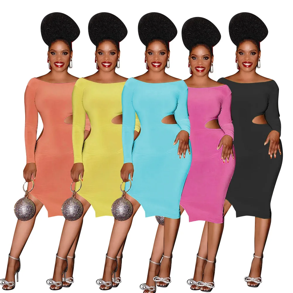 

Новинка осени 2021, женское модное однотонное платье с открытыми плечами и открытой спиной