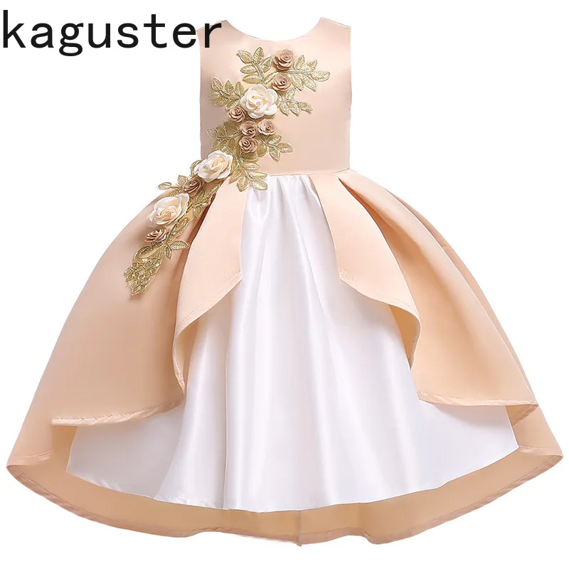 Платье для девочек платье принцессы с оборками и цветочным рисунком дня рождения