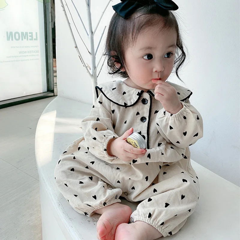 

2021 Korean Baby Jumpsuit Spring Corduroy Clothes Long Creeping Suit Thin Newborn