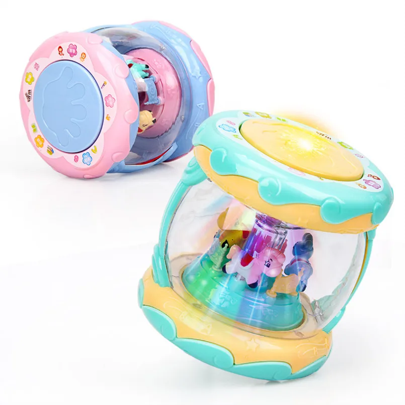 

LED Music Early Educational toys Learning Developmental Baby Rattles Funny Children Infant Toys Carousel Musical Hand Drum Beat