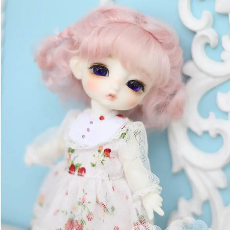 Bybrana bjd 1/3 1/4 1/6 1/8 мохер принцессы двойная оплетка короткие кудрявые волосы, розовые, желтые, морковь светильник коричневый пользовательские кукольный парик