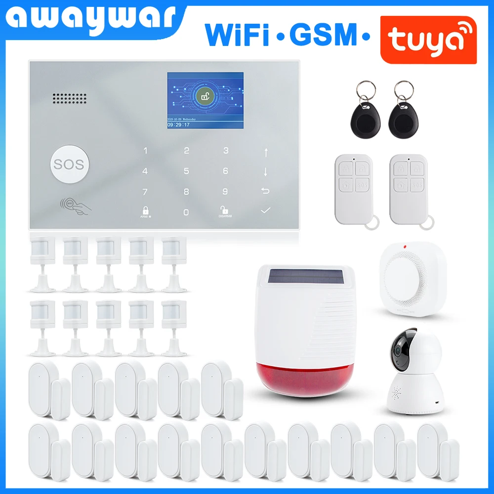 Awaywar Tuya 433MHz Wireless WIFI GSM RFID Security Alarm System kit APP Remote Control Burglar Smart Home PIR Door Detector