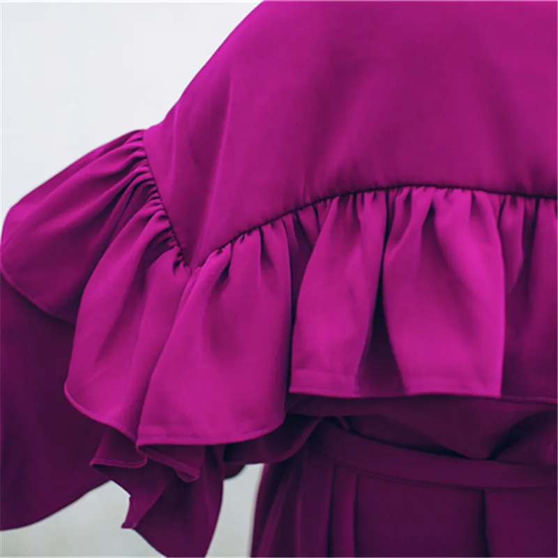 

2020 New Women's Shirt Dress Fashion Lace up Ruffles Long sleeve Dress Women Elegant Mid Long Dress Loose Vintage Party Dresses