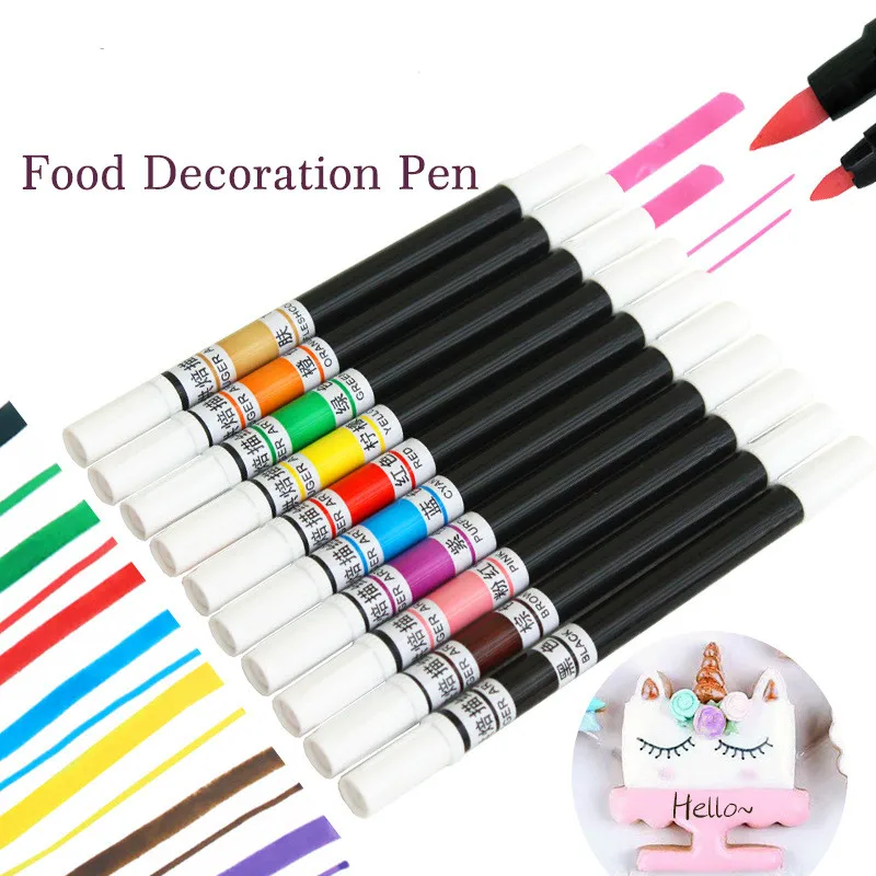 Pluma de pigmento de doble punta para hornear, pintura de pastel, gancho, galleta, juego de pluma de pigmento de escritura de macarr&oacute;n pintado a mano DIY-0