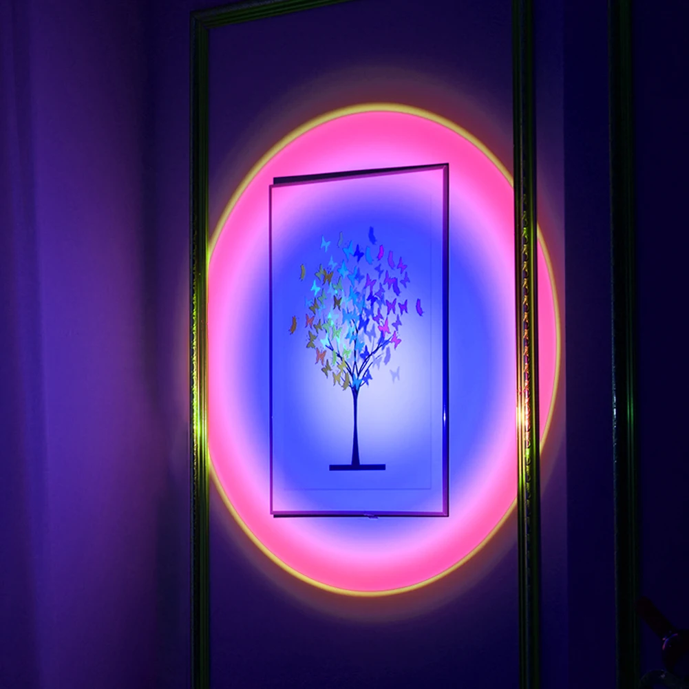 

2021 USB Button Rainbow Sunset Projector Atmosphere Led Night Light Home Coffe Shop Background Wall Decoration Colorful Lamp