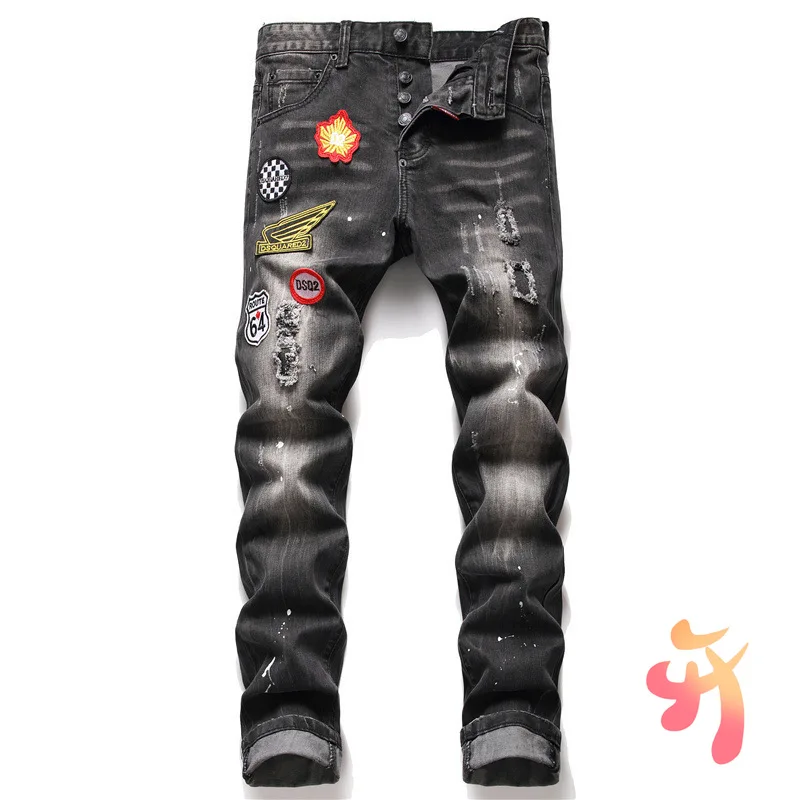

dsq Jeans High Quality Hiop Hop Casual Personality Patch Cloth DSQ2 Men Pants