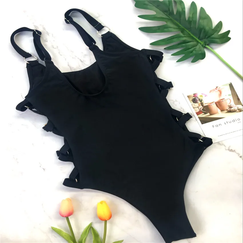 

Black Sexy Black Hollow Cut Out Full Back Women Swimwear One Piece Swimsuit Female Bather Bathing Suit Swim Wear Beach Lady