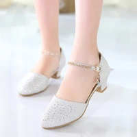 childrens princess shoes student piano performance dress dance shoes rhinestone high heels silver shoes childrens shoes
