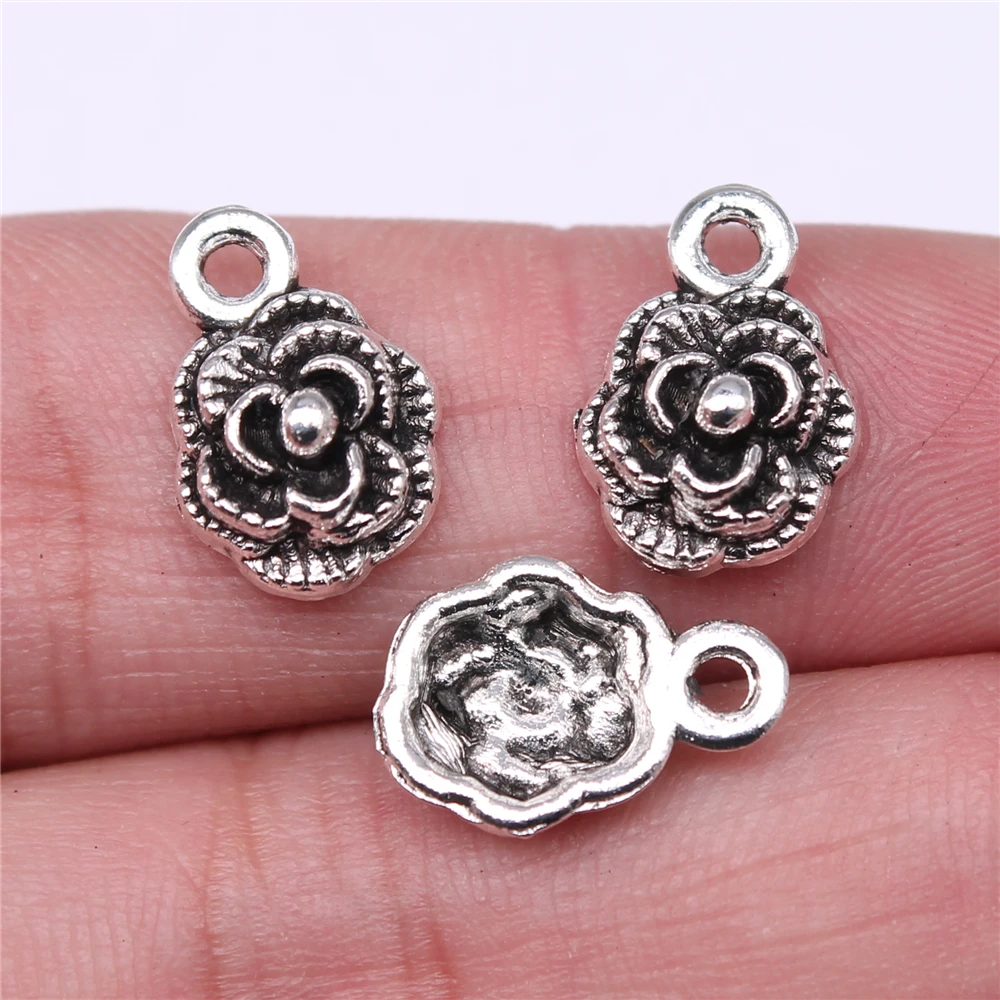 

200pcs Charms Wholesale 14x10mm Flower Charms Wholesale DIY Jewelry Findings Antique Silver Color Alloy Charms