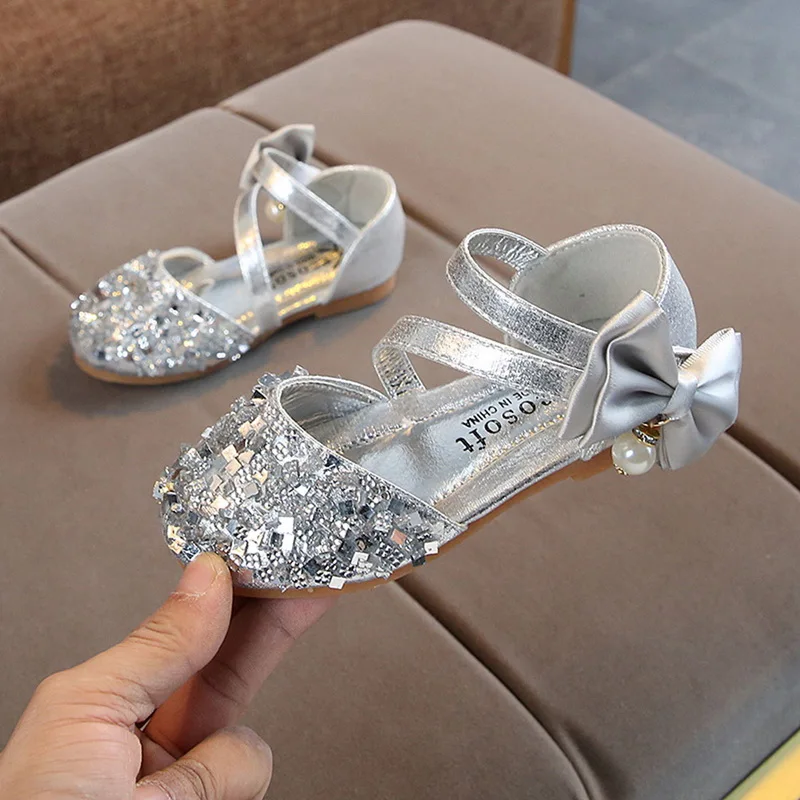 CYSINCOS/детская обувь для маленьких девочек с блестками и бантом модельные туфли