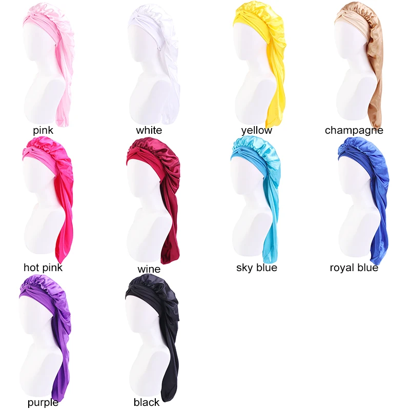 

20PCS Women long Oversized elastic satin Bonnet Sleeping Cap with Ribbon Breathable sleeping cap turban sleep Headwear Bandanas