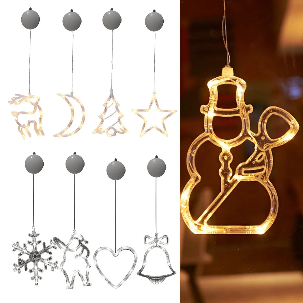

Christmas LED Lights Hanging Win-Dow For Xmas Tree Decoration Moose Christmas Tree Snowman Decorative String Lights