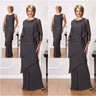 Женское шифоновое платье для матери невесты, официальное кружевное платье с круглым вырезом, модель из двух частей,