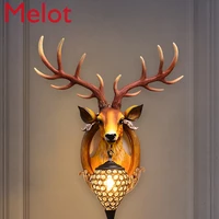 creative wiring rechargeable deer head wall lamp european personality retro wall lamp living room background wall hanging lamp