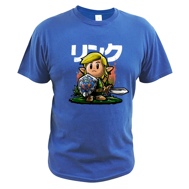 Синий Футболка с надписью Legend of Zelda, хлопок, цифровой принт, высокое качество, футболки для видео игр, топы, футболка с надписью Link's Awakening - Цвет: Синий