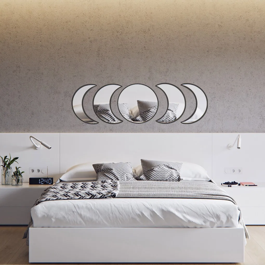 Nordic Style Wooden Moonphase Mirror Set Boho Decoration Moon Phase Home Kids Room Decor Wall |