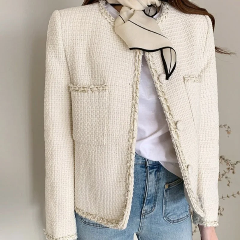 Женский твидовый Кардиган с длинным рукавом элегантный стильный жакет в клетку