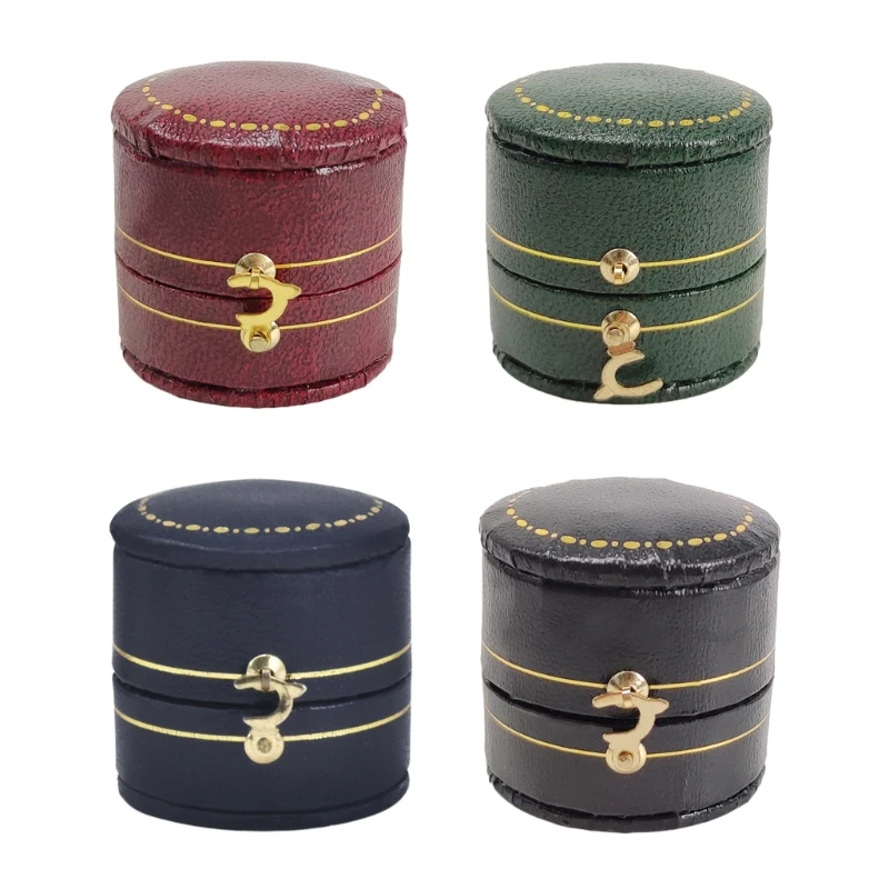 

Шкатулка для колец в стиле ретро, маленькая круглая кожаная шкатулка, подвеска для кольца, органайзер, реквизит для фото, черный, синий, зеле...