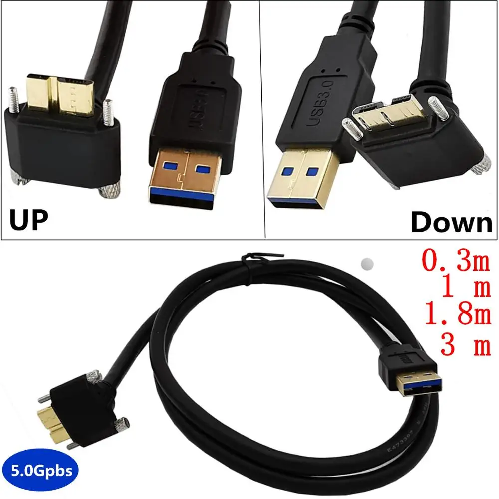 USB 3 0 мужчина к Micro B Мужской 90 ° угол с дополнительным винтовой зажим кабеля м/1 8 м/3