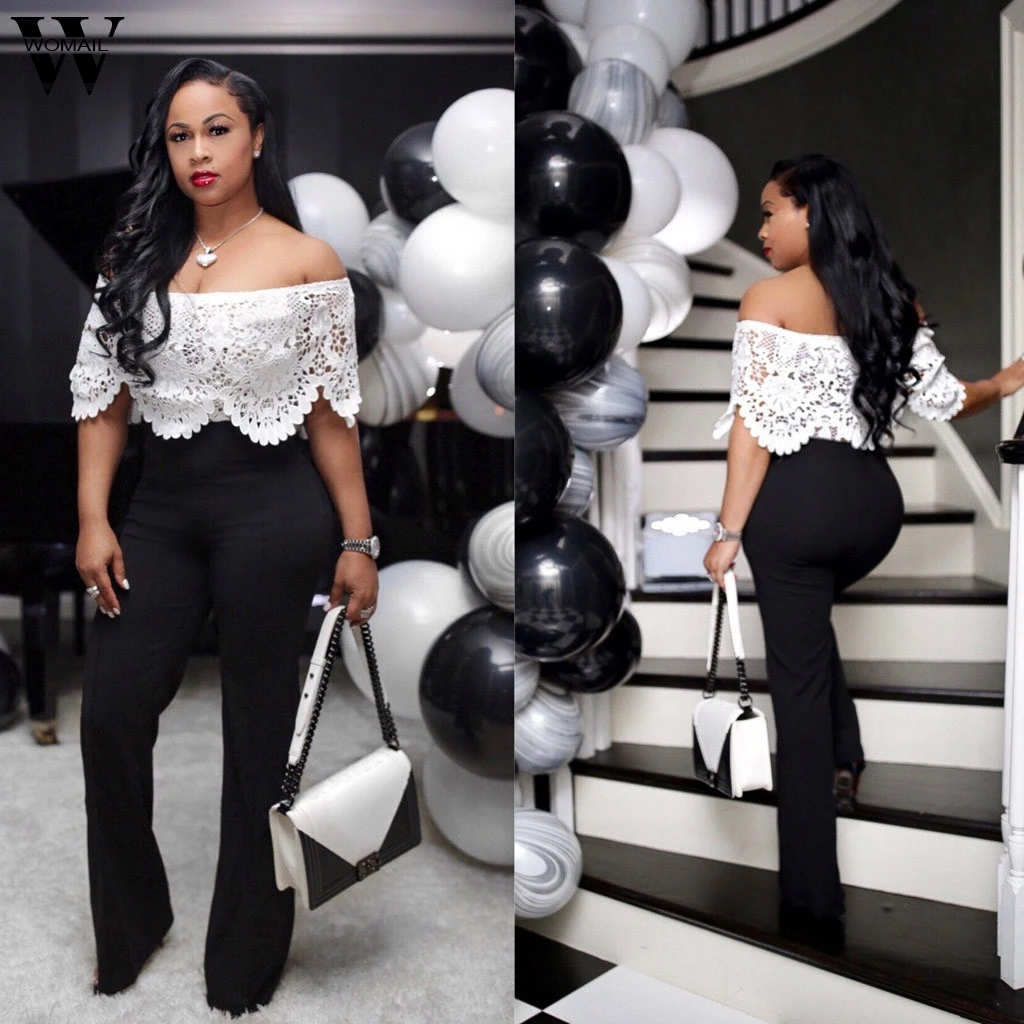 Womail комбинезон женский сексуальный кружевной с открытыми плечами длинный