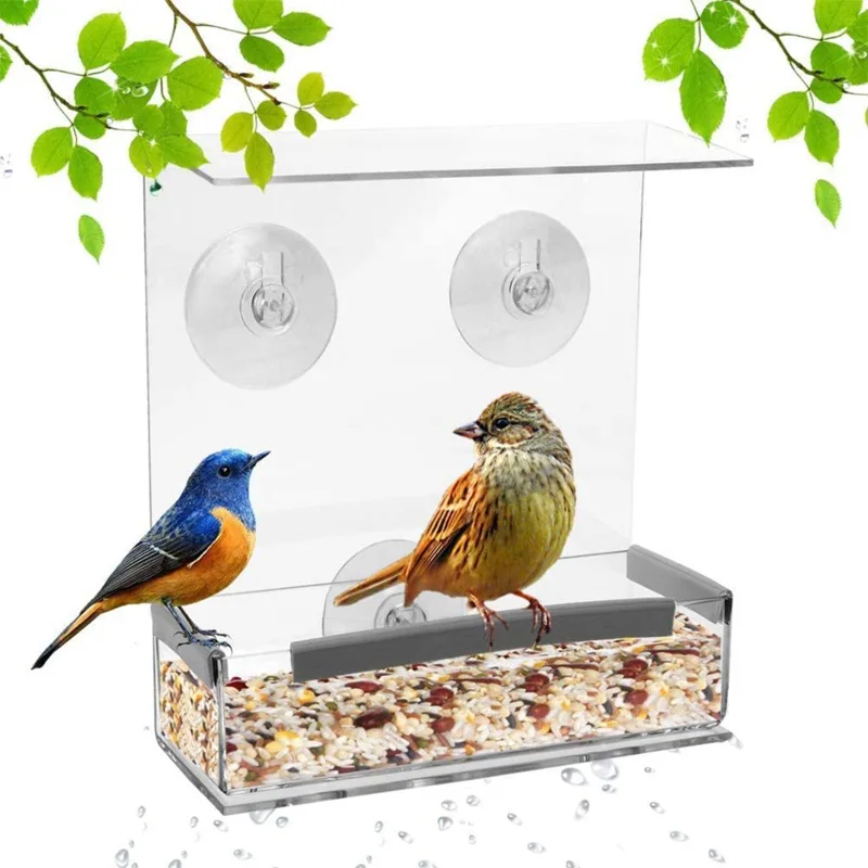 

Bird Feeder Acrylic Transparent Window Viewing Bird Feeders Tray Birdhouse Pet Feeder Suction Cup Mount Bird Supplies