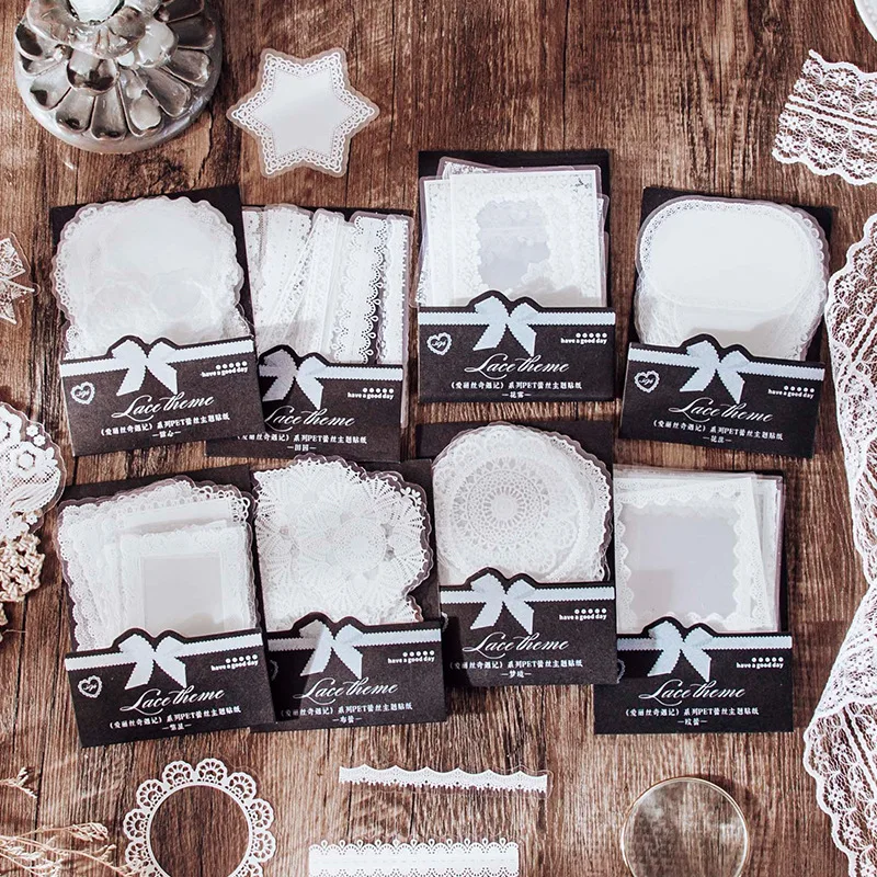 

30 pcs Alice White Lace Bows Heart Hollow OUT Sticker Scrapbooking Journal Decoration