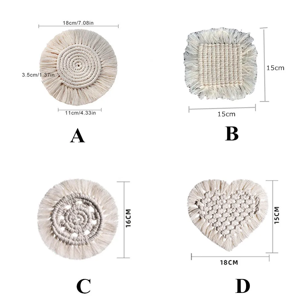 

Northern Europe Macrame Cup Pad Bohemia Tablecloth Table Mat Pure Handmade Cotton Braid Non-slip Insulation Mats For Kitchen