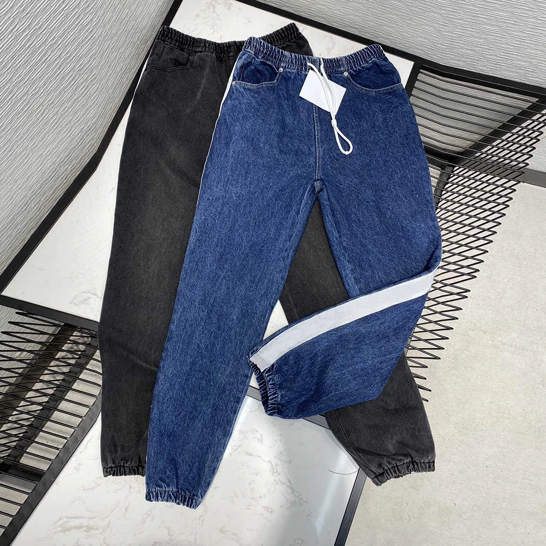 

Женские спортивные джинсы на шнурке, эластичные спортивные штаны с высокой талией, повседневные свободные штаны-шаровары с полосками сбоку...