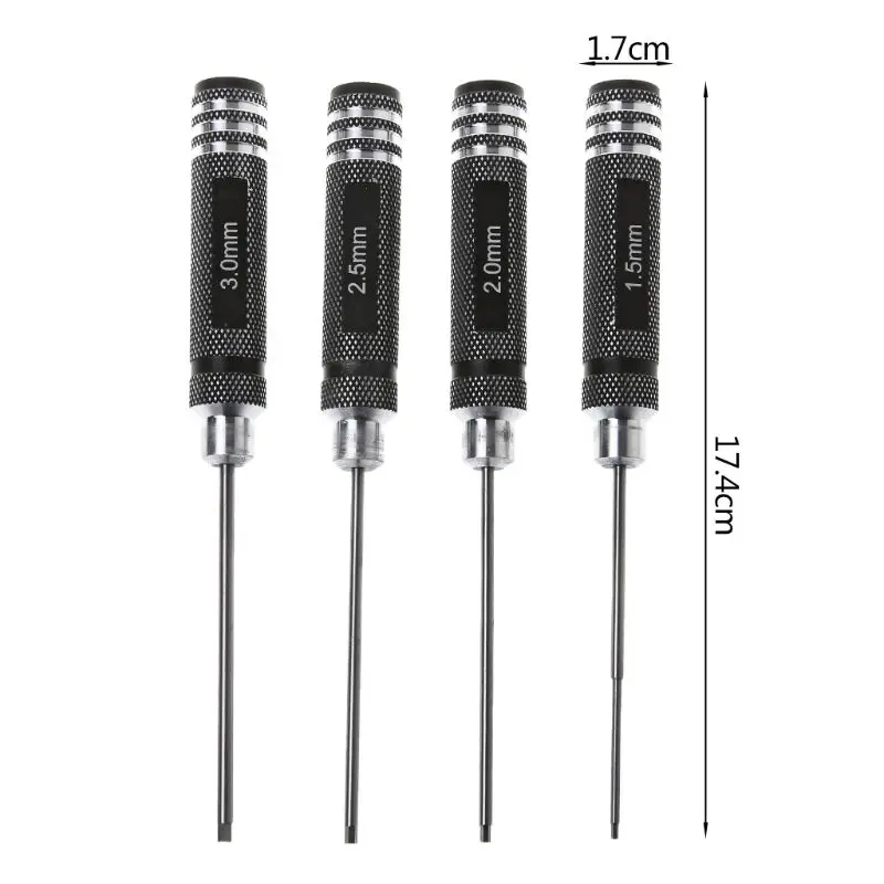 

4pcs Hex Screwdriver Set 1.5 2.0 2.5 3.0mm Steel Tools Kit For RC Helicopter HSP Car Drone Aircraft RC Model Tools 634F