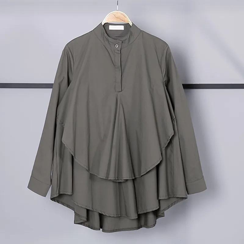 Женская блузка с воротником стойкой длинным рукавом и рюшами|Блузки| |