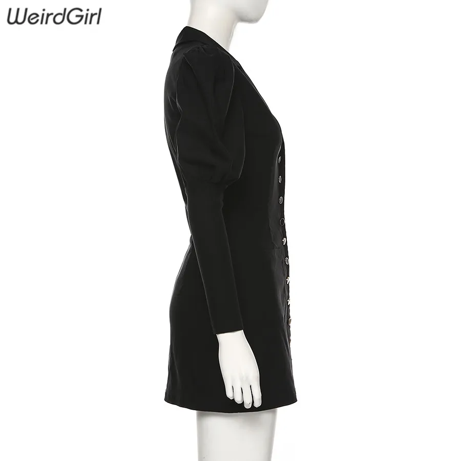 Weirdgirl женское модное прямое платье однобортный воротник с длинным рукавом, однотонная женская офисная одежда, уличная одежда