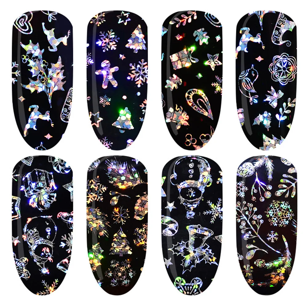 Наклейки для дизайна ногтей в рождественском стиле со снежинками и звездным