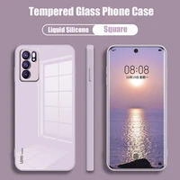 soft square liquid silicone case for oppo reno 6 pro plus mobile phone bag reno6 6pro proplus 5g tempered glass candy back cover