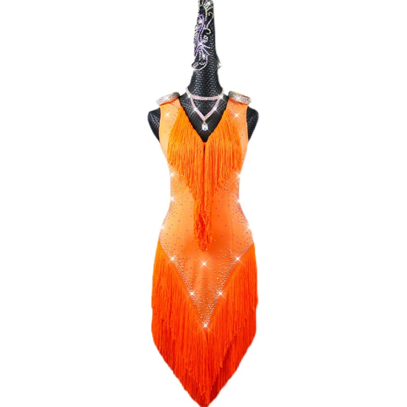 

Блестящее платье стразы для латиноамериканских танцев, синие платья с бахромой для соревнований, одежда для сальсы, румбы, самбы, сценического шоу, Женская юбка для танцев