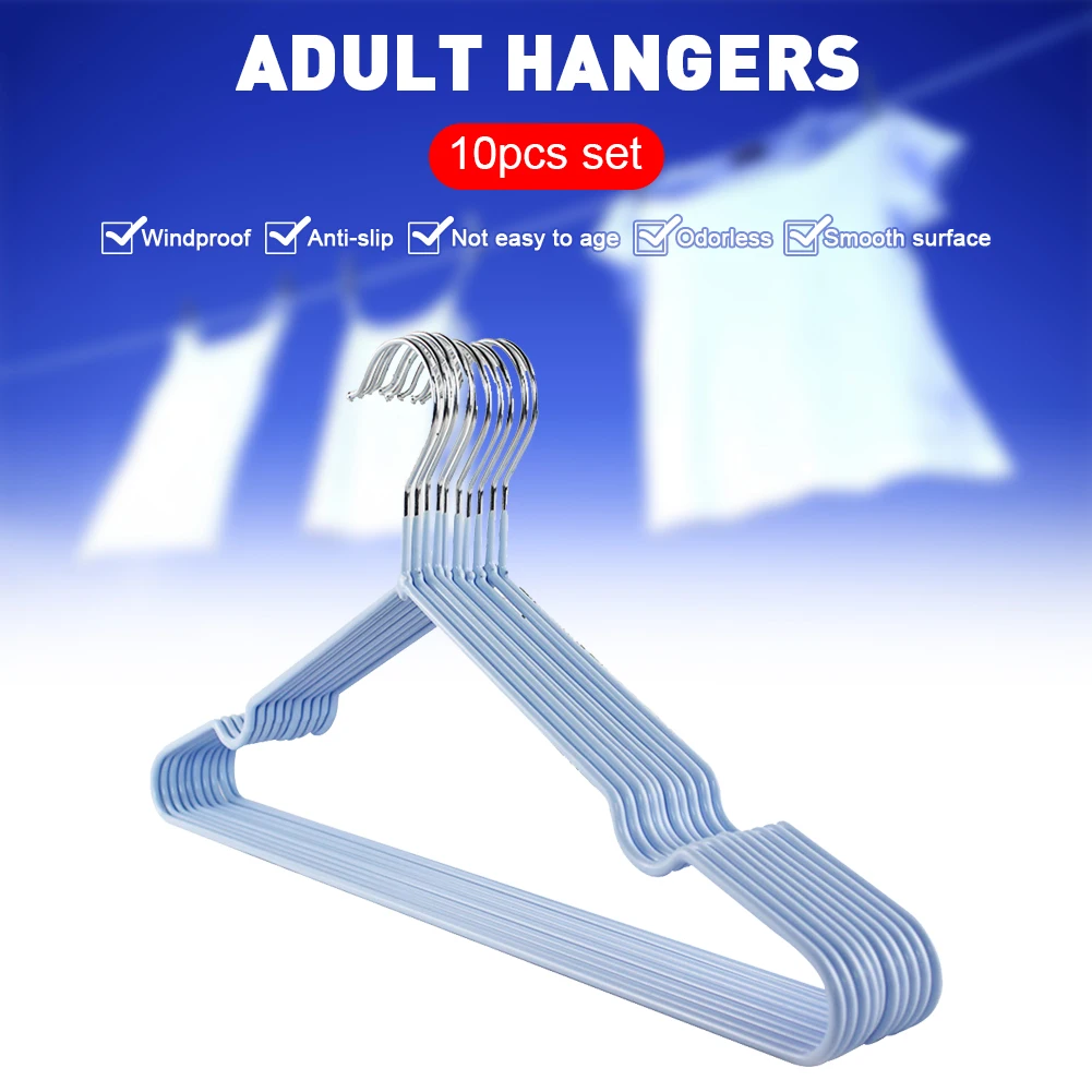 

New Durable Solid Color Metal 10pcs Hangers Anti-rust And Anti-fading Pvc Dipped Plastic For Clothes Thin Notched Grooves Hanger