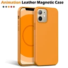 Магнитный чехол для iPhone 12 Pro Max 12 Mini, кожаный, с беспроводной зарядкой