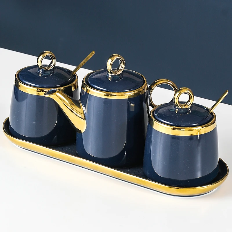 

Blue Round Spice Organizer Container Dampproof Sugar Container Salt Pepper Shakers Porta Tempero Condiment Organizer Ed50sj