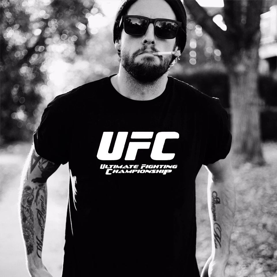 MMA UFC из хлопчатобумажной ткани с принтом Футболка коротким рукавом Для мужчин/Для женщин Повседневное