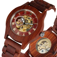 100 handmade wooden watch mens bamboo wristwatch automatic mechanical skeleton watches roman numeral timepiece wooden strap