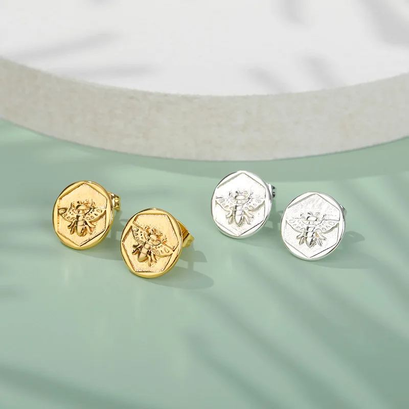 Геометрические круглые серьги-гвоздики шестиугольные выпуклые милые маленькие