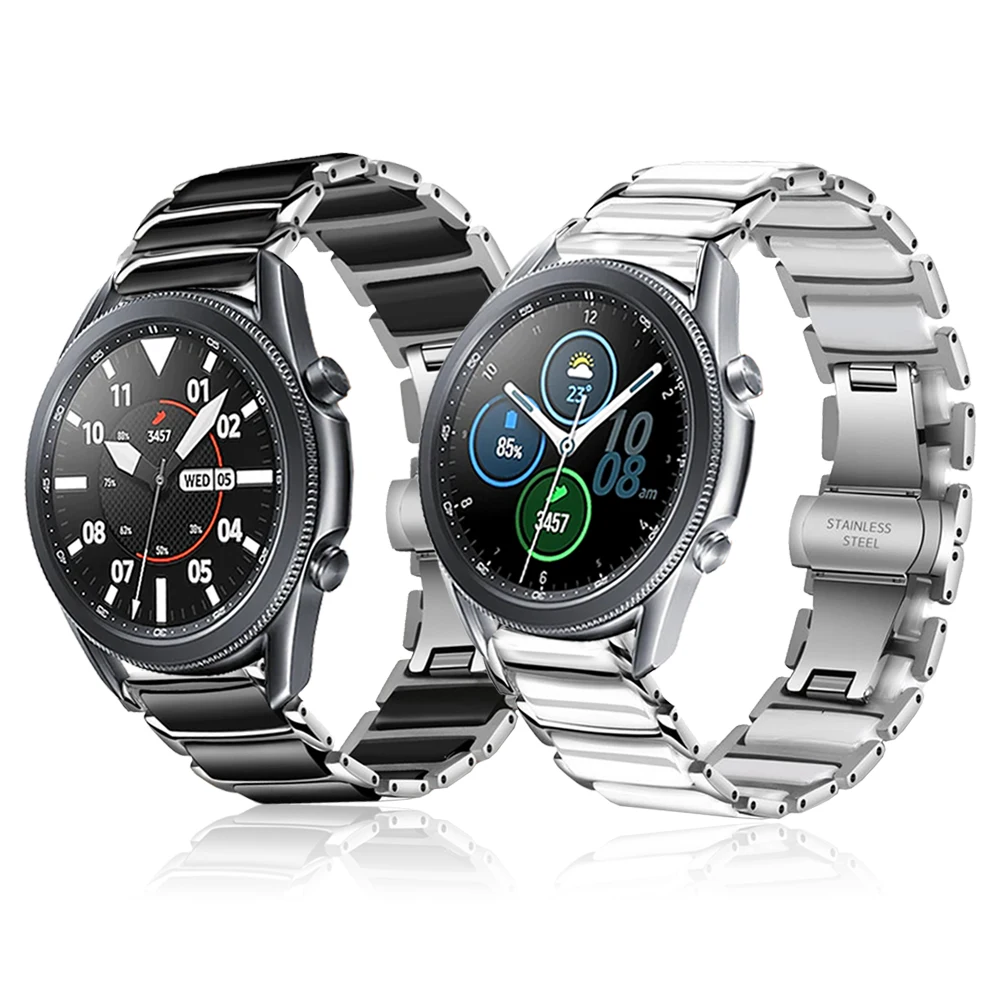 

Ремешок из нержавеющей стали и керамики для наручных часов Samsung Galaxy Watch 3 45 мм 41 мм, Active 2 44 мм 40 мм/Gear S3, браслет для часов
