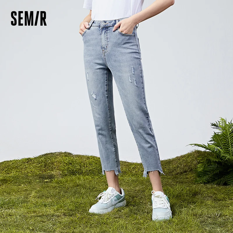 

SEMIR Jeans Women Spring 2021 New Slim Feet Pants Slim Washed Trousers Trend Demin Pants Ins Woman