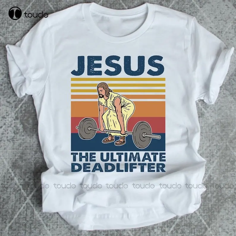 

New Jesus The Ultimate Deadlifter Funny Vintage Gym Christian T-Shirt Mens Workout Shirts