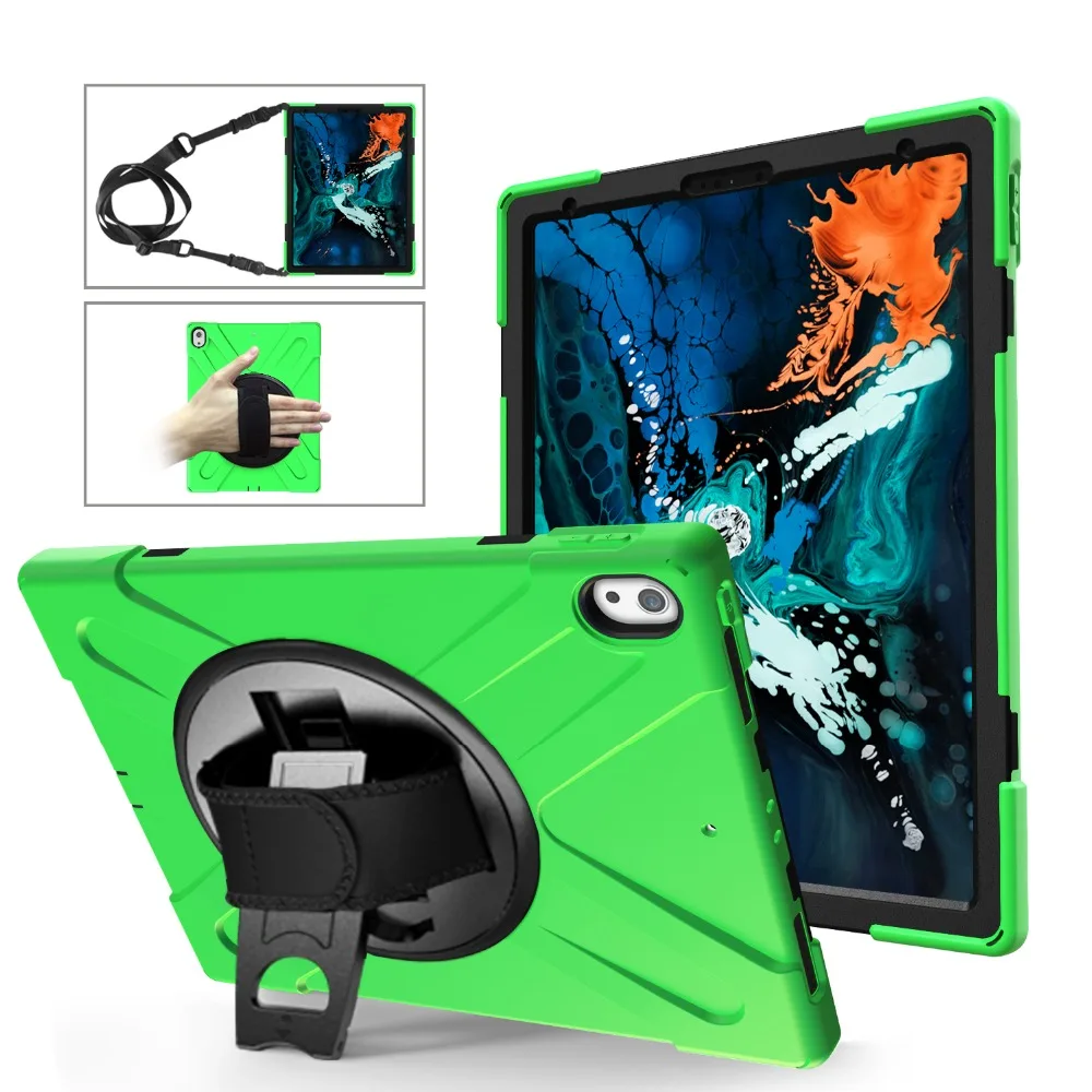 Чехол для планшета для iPad Pro 12,9 дюйма 3rd Gen военный сверхмощный вращающийся чехол с ремешком для A2014 A1895 A1876