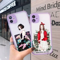 sexy trend flowers girl phone case for iphone 12 11 mini pro xr xs max 7 8 plus x matte transparent purple back cover