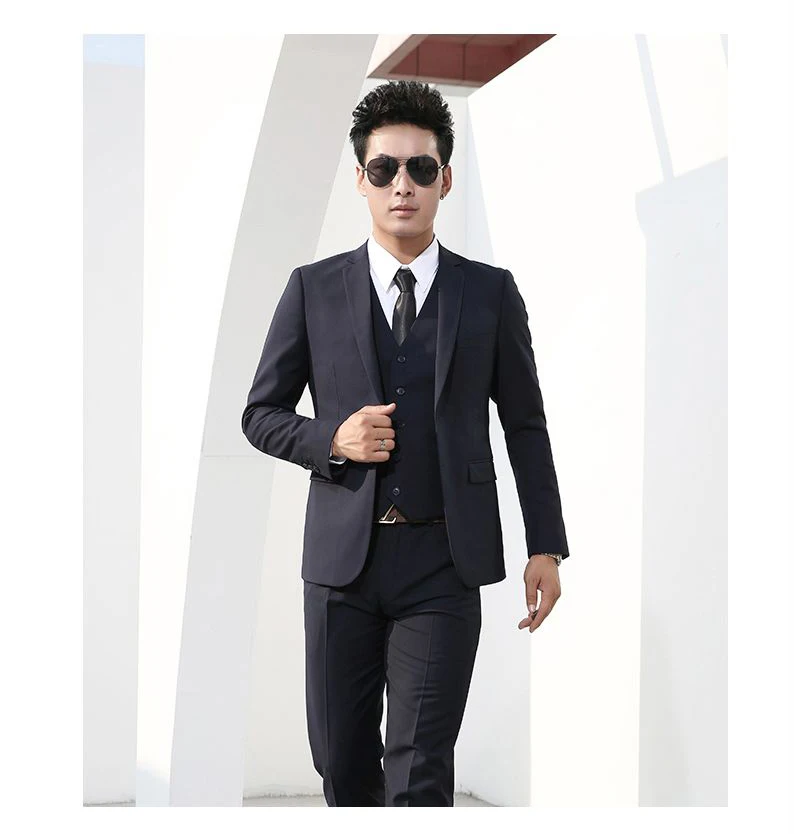 Shenrun Men Suits Slim Business Formal Casual Classic Suit Wedding Groom Party Prom Single Breasted Color Black Gray Navy Blue