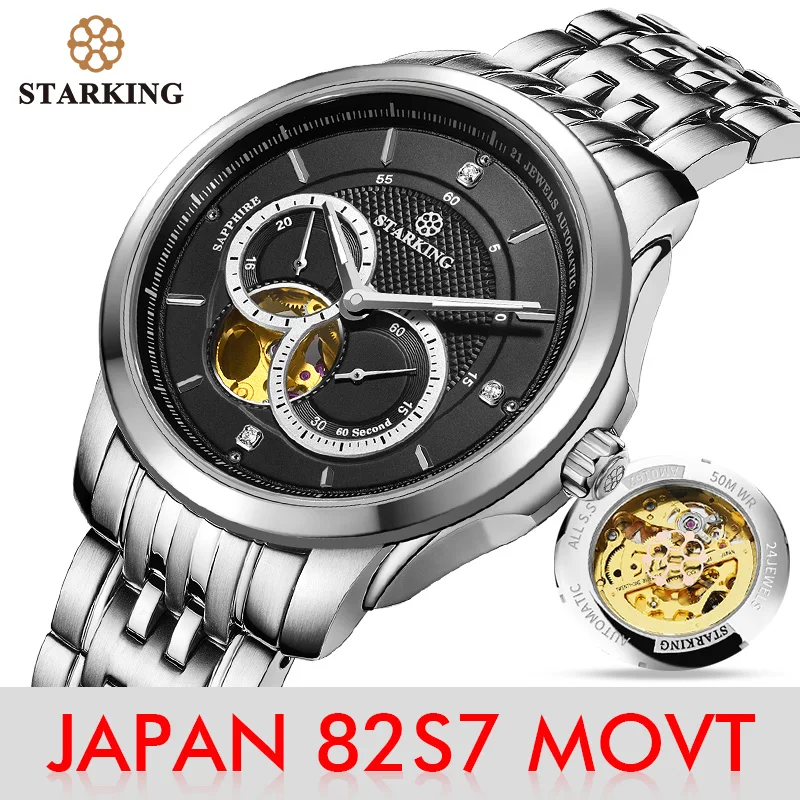 Мужские часы STARKING MIYOTA 82S7 MOVT наручные из нержавеющей стали механические скелетоны