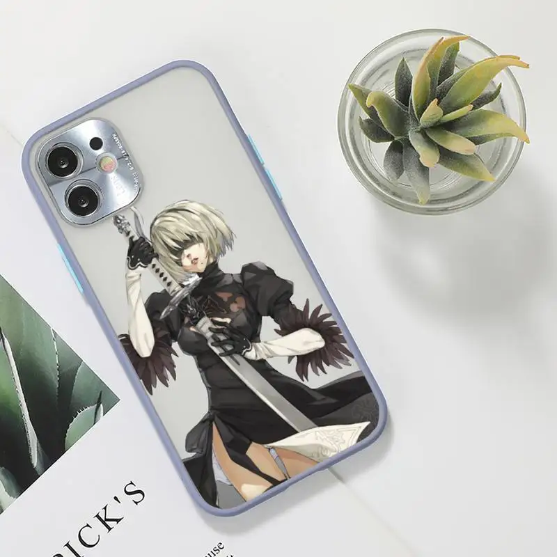 

Anime Nier Automata 2b Phone Case For iPhone 12 11 Mini Pro XR XS Max 7 8 Plus X Matte transparent Gray Back Cover